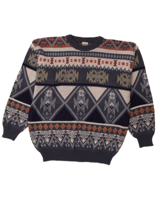 Męski sweter z okrągłym dekoltem w stylu VINTAGE IT 48/50 Średni granatowy Fair Isle