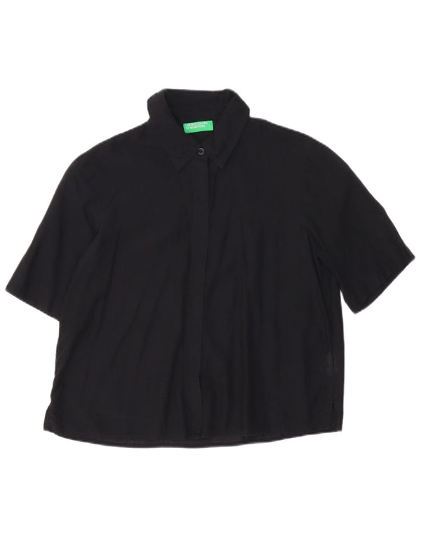 Damska koszula oversize z krótkim rękawem Benetton UK 10, mała, czarna, bawełniana