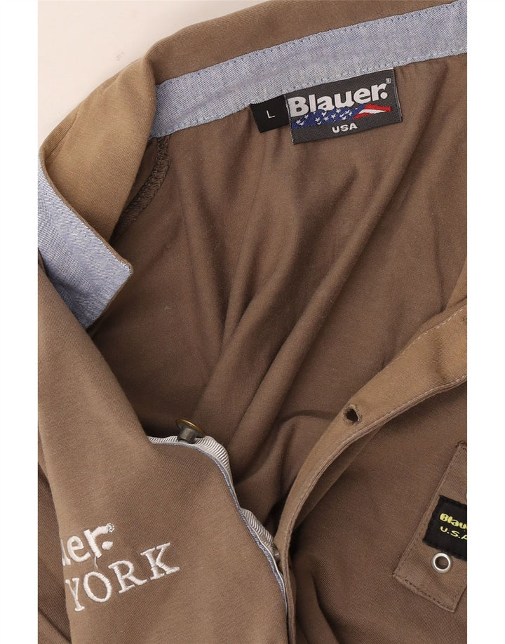 Męska koszulka polo z grafiką Blauer, duża, brązowa
