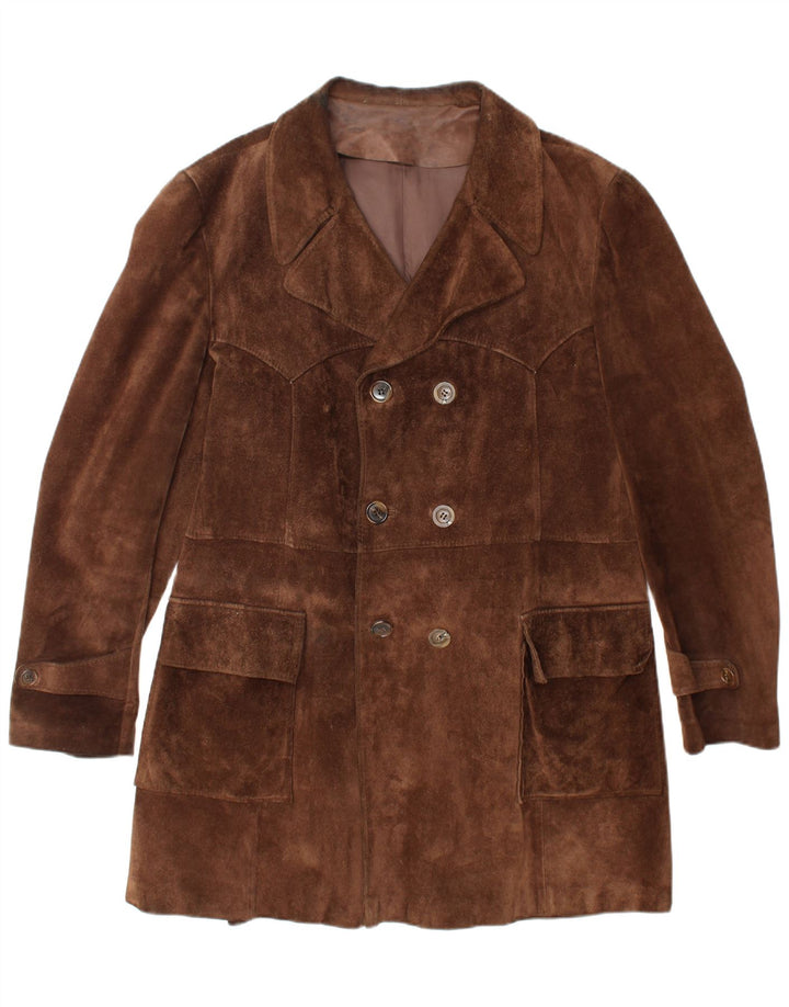 VINTAGE Męski zamszowy płaszcz dwurzędowy UK 40, duży, brązowy