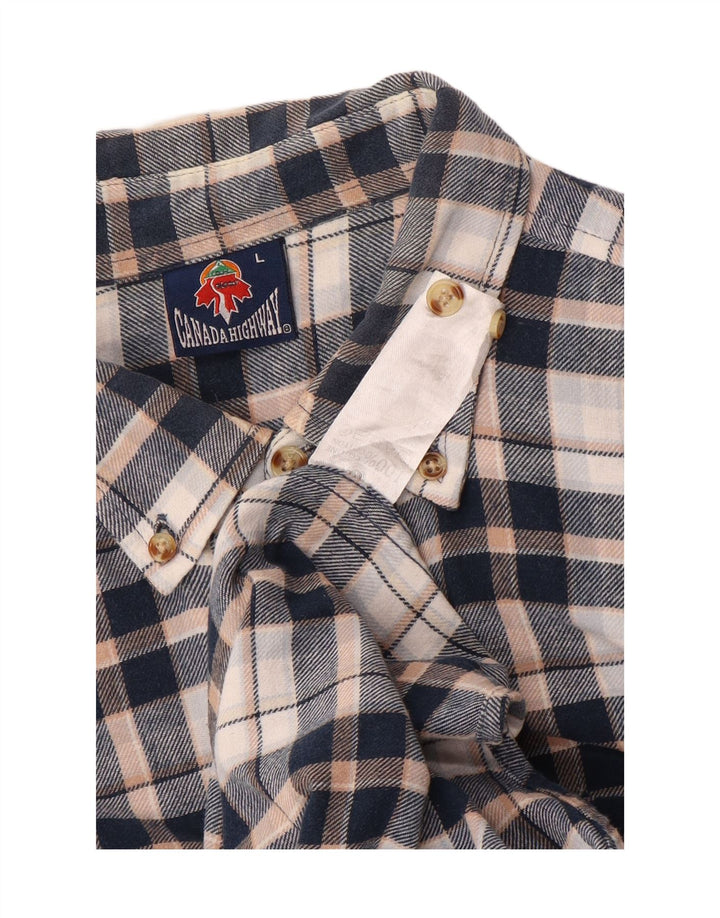 Vintage męska koszula flanelowa, duża, bawełniana w granatową kratę