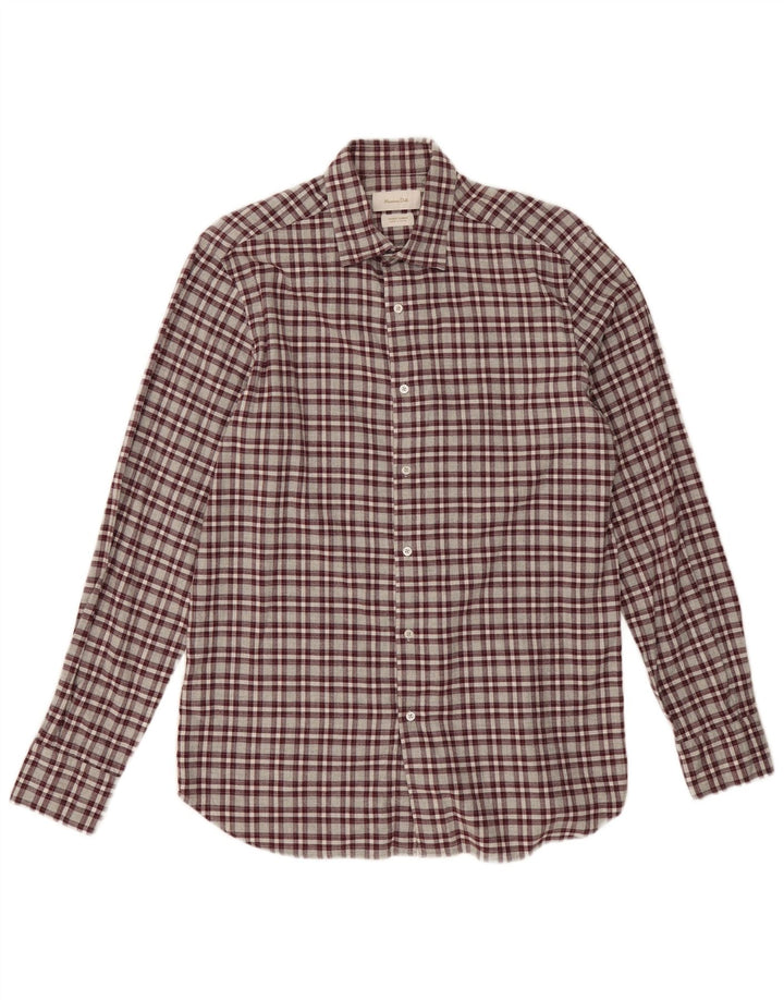 Męska koszula flanelowa Massimo Dutti, bawełniana w średnią bordową kratkę
