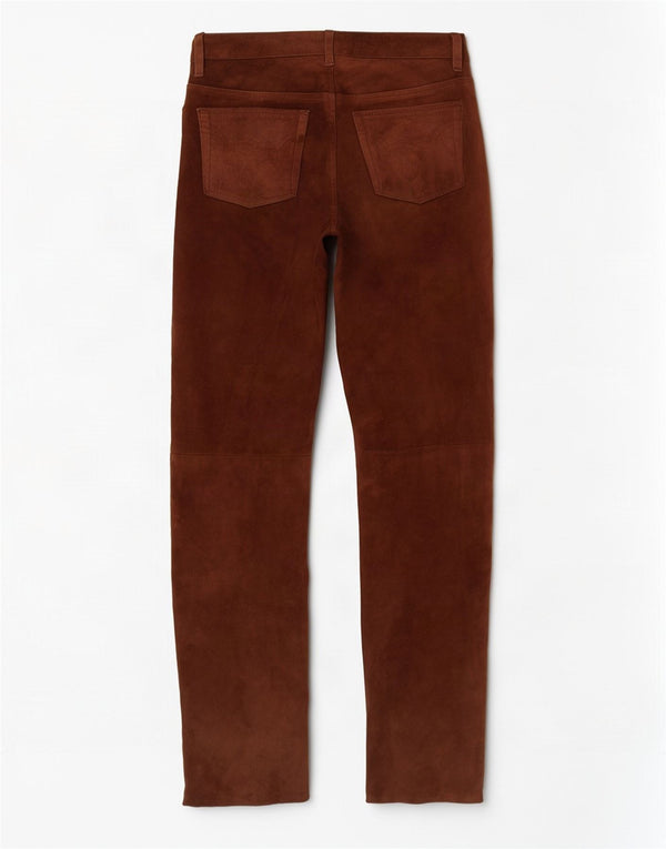 Pantera Mens Straight Suede Trousers W31 L33 Brown Leather