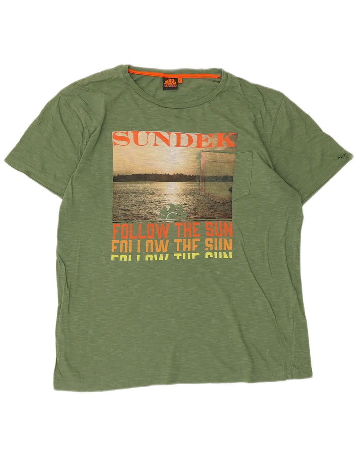 Męska koszulka z grafiką Sundek, duża, bawełniana w zielone plamki
