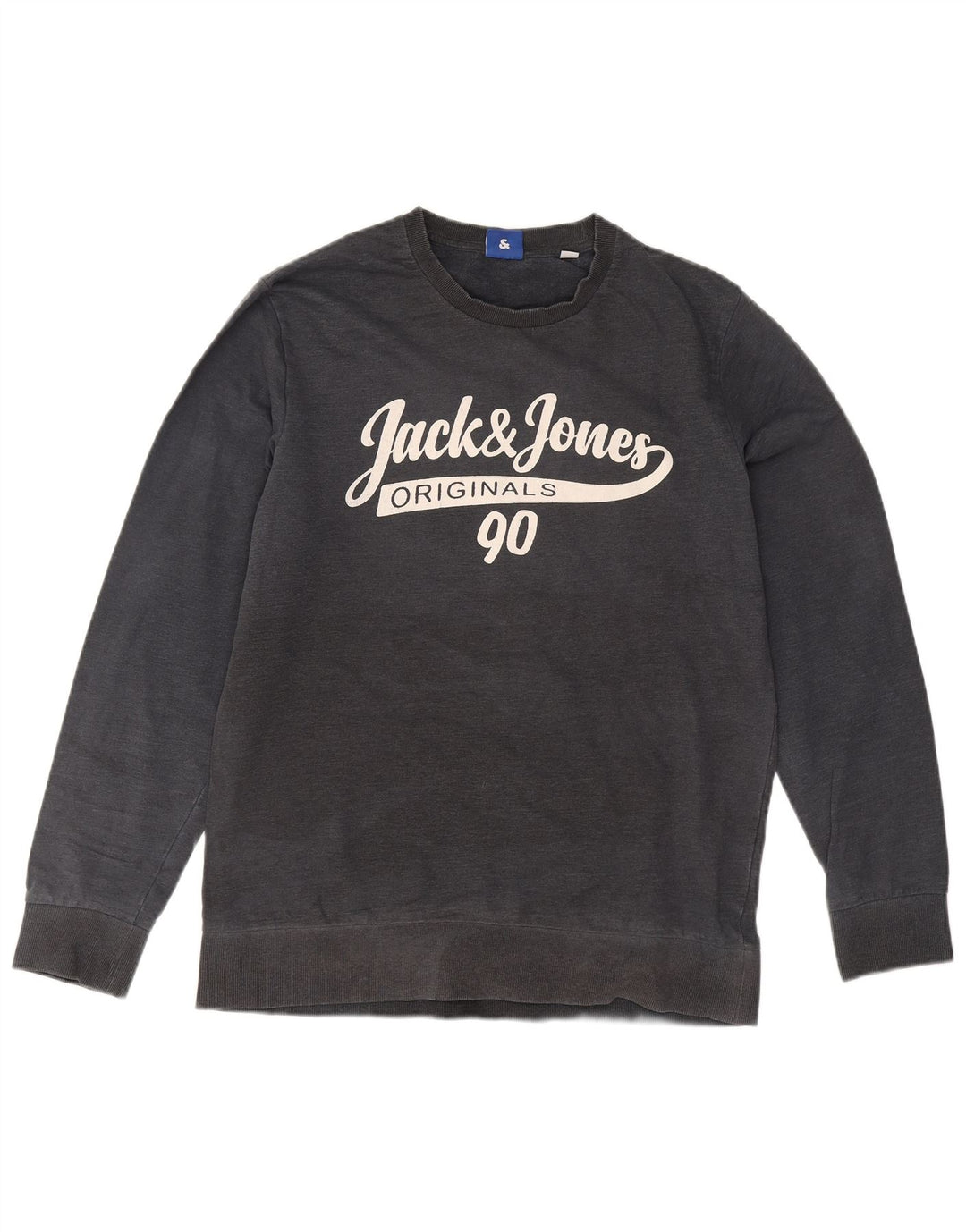Męski sweter z grafiką Jack & Jones, duży, szary, bawełniany