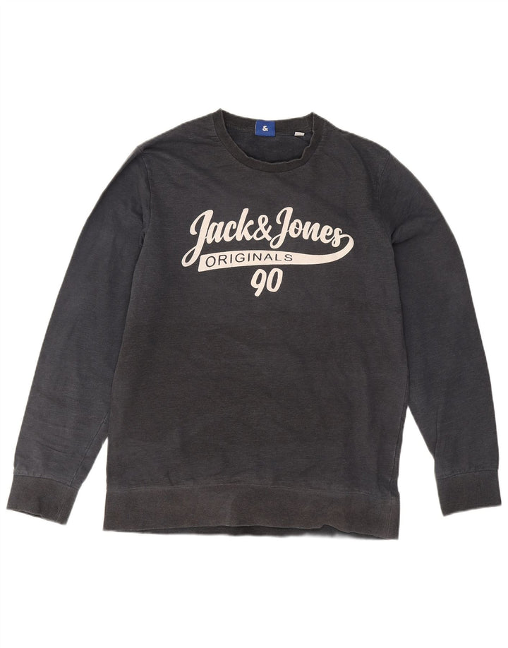 Męski sweter z grafiką Jack & Jones, duży, szary, bawełniany