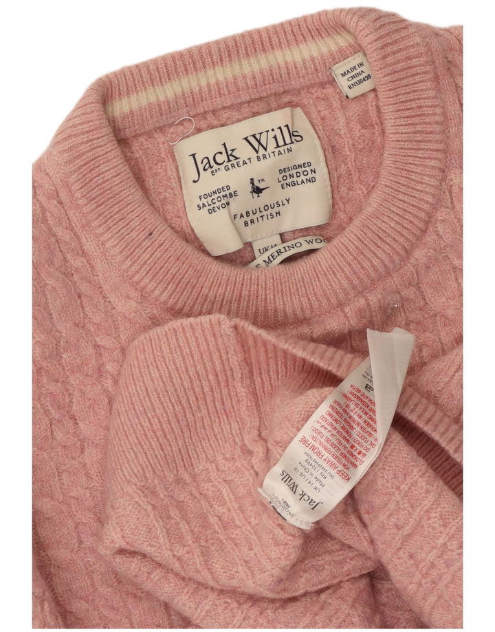 JACK WILLS Damski sweter z dekoltem w łódkę, UK 14, duży, różowy, wełniany