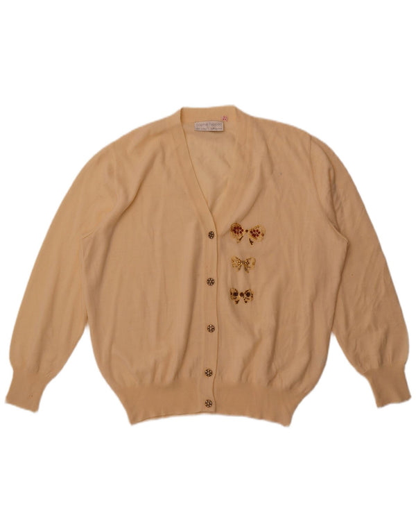 Sweter damski w stylu vintage, UK 22 2XL, wełna Merino w kolorze złamanej bieli