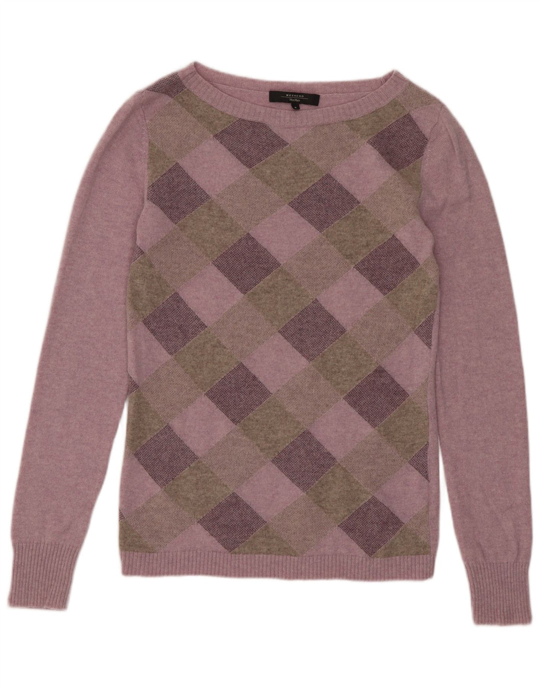 Damski sweter Max Mara Weekend z dekoltem w łódkę, UK 12, średni fiolet w kratkę