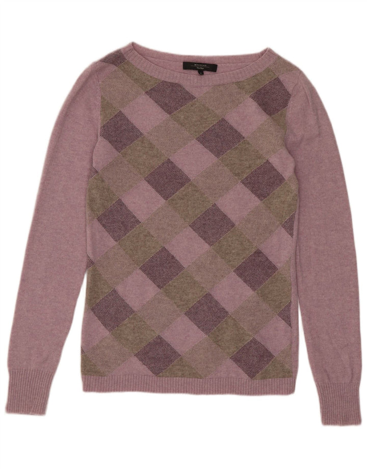 Damski sweter Max Mara Weekend z dekoltem w łódkę, UK 12, średni fiolet w kratkę