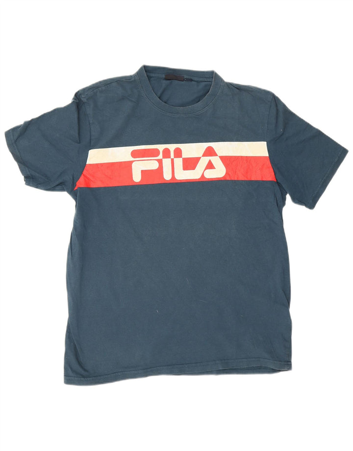 Męski T-shirt Fila z grafiką, średni, granatowy, bawełniany blok kolorów