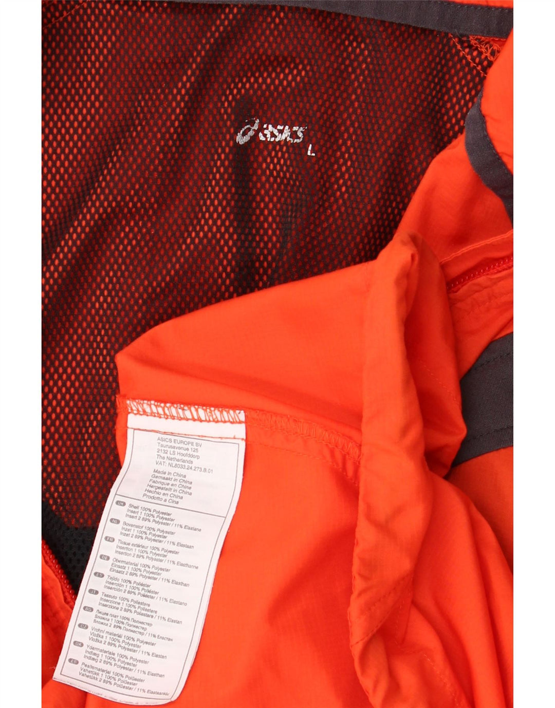 Męska kurtka przeciwdeszczowa ASICS UK 40, duży, pomarańczowy poliester z blokami kolorów