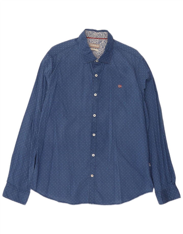Koszula męska Napapijri w abstrakcyjny wzór, 2XL, niebieska, bawełniana