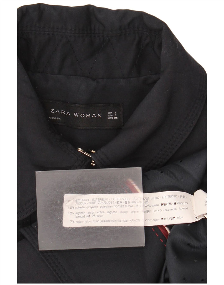 Damski dwurzędowy trencz Zara UK 10, mały, granatowy, poliester