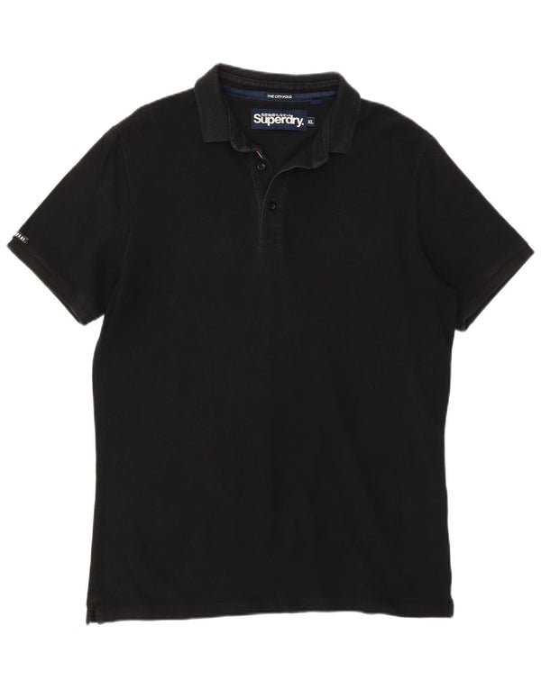 SUPERDRY Mens Polo Shirt XL Black Cotton