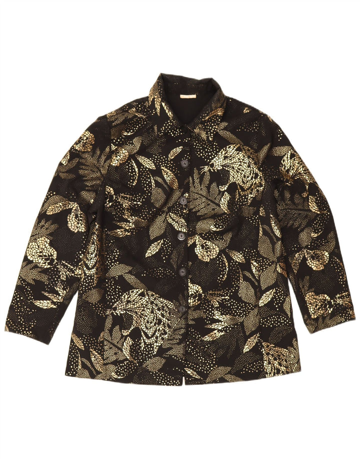 Vintage damska bluzka koszulowa UK 16, duża czarna w kwiaty