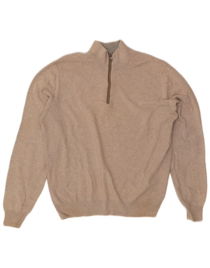 Męski sweter zapinany na zamek Massimo Dutti w kolorze średniego beżu, bawełniany