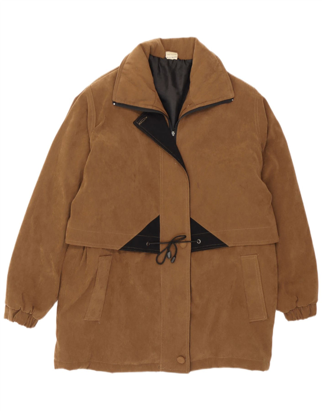 Vintage damski płaszcz oversize UK 14 w kolorze średniego brązu, poliamid blokowy