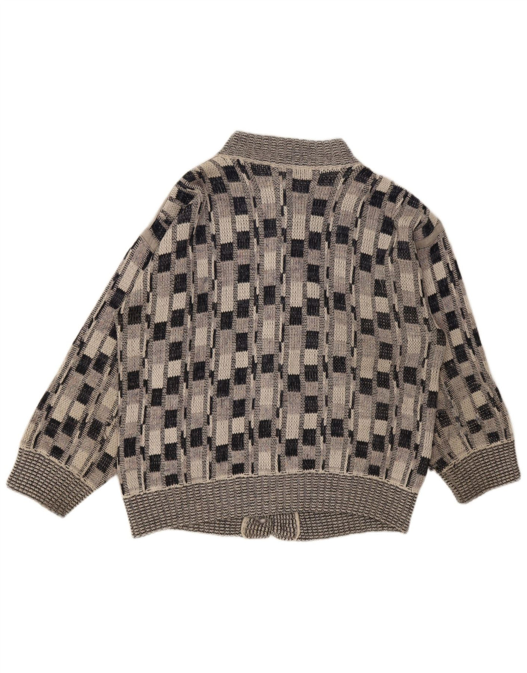 Vintage męski sweter rozpinany w dużą szarą kratkę