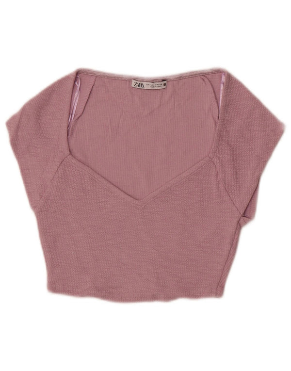 Damska bluzka Zara Crop Top UK 8, mała, fioletowa bawełna