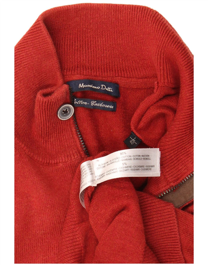 MASSIMO DUTTI Męski sweter zapinany na zamek, duży, czerwony, bawełniany