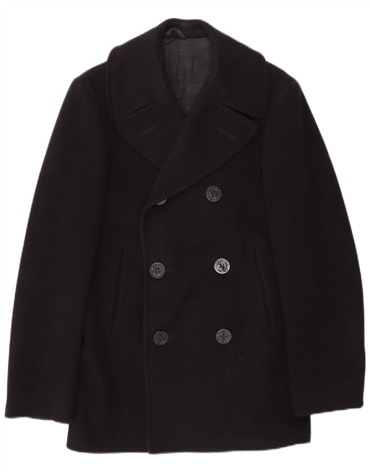 Vintage męski płaszcz groszkowy UK 34 XS granatowy wełniany