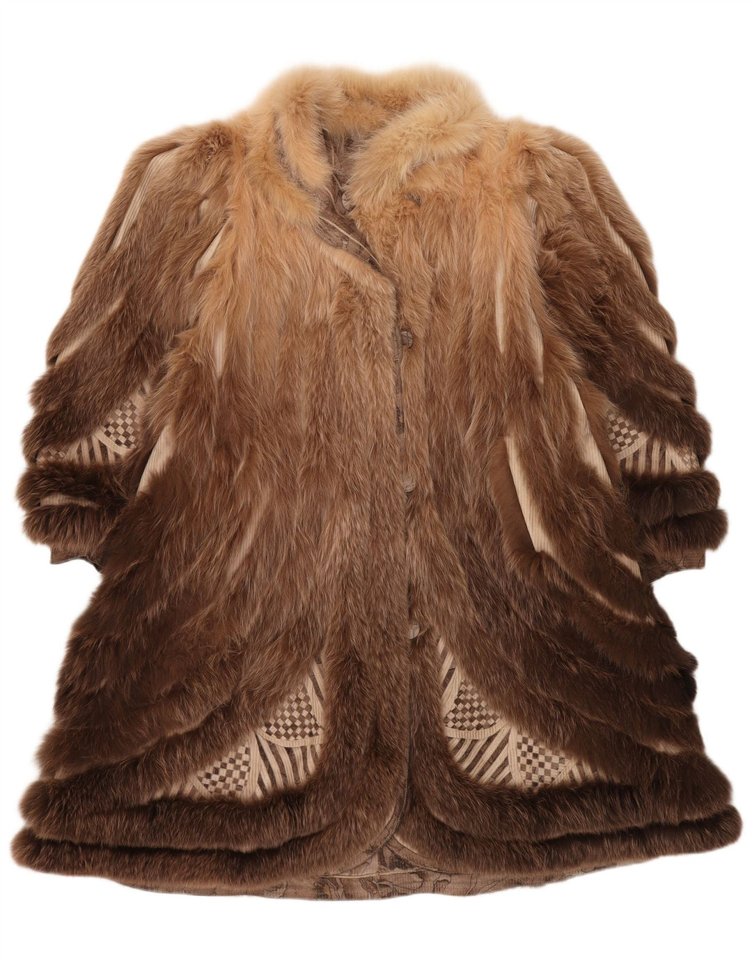 Dwustronny płaszcz damski ze sztucznego futra VINTAGE UK 18 XL w kolorze brązowym w kwiaty