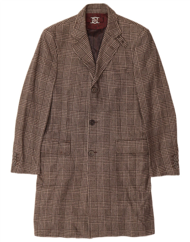 Płaszcz męski Zara UK 38 Średni brązowy wiskoza w pepitkę