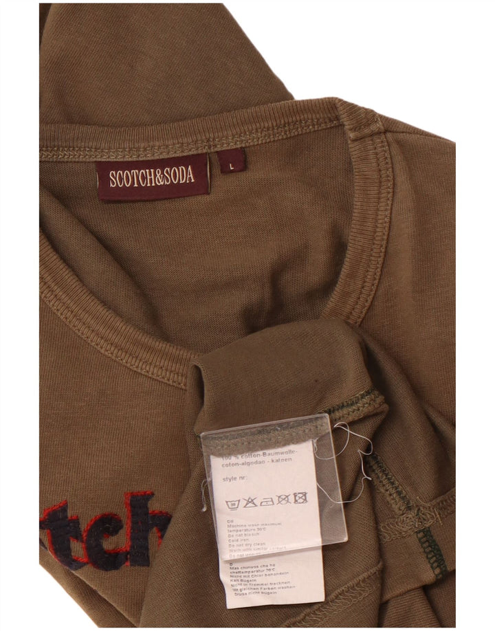 Męski top graficzny SCOTCH & SODA z długim rękawem, duży, bawełniany khaki