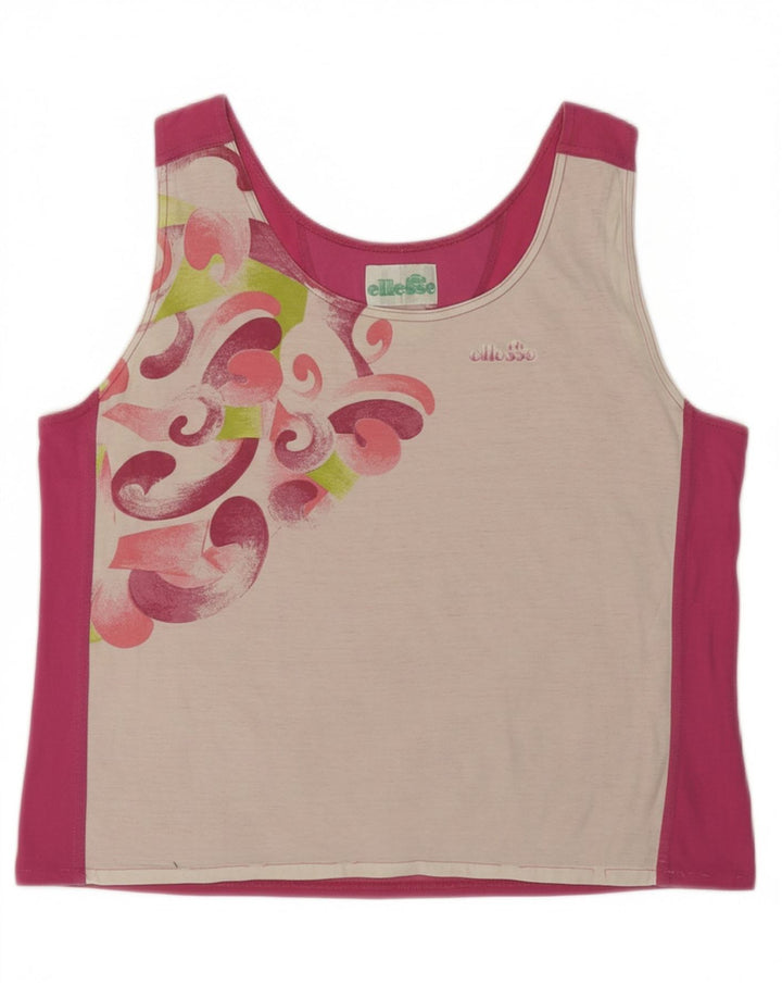 ELLESSE Womens Crop Graphic Vest Top UK 14 Medium Pink Colourblock Vintage Ellesse and Second-Hand Ellesse from Messina Hembry 