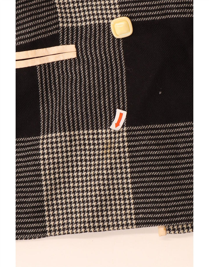 Vintage damska marynarka dwurzędowa UK 14, średnia czarna pepitka