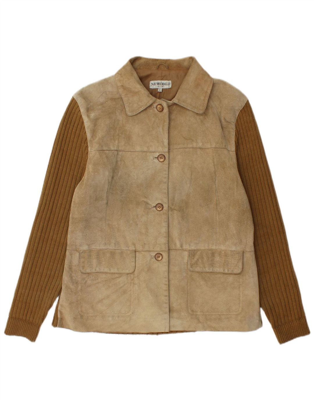 Zamszowa kurtka damska Vintage UK 16, duża, beżowa