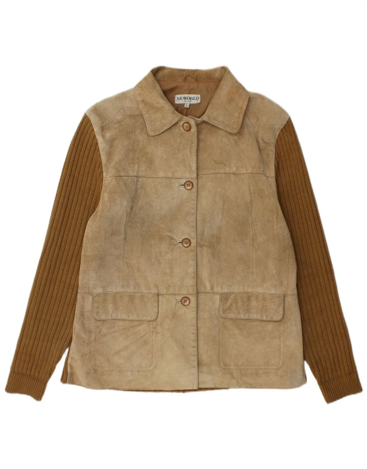 Zamszowa kurtka damska Vintage UK 16, duża, beżowa