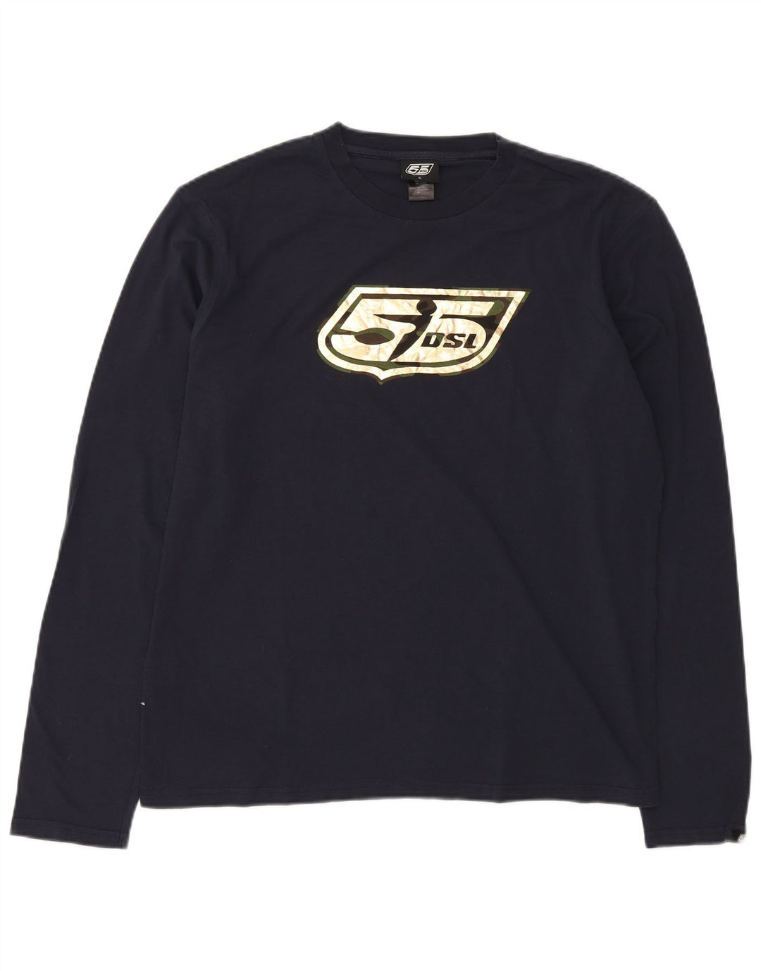 Męski top graficzny DIESEL z długim rękawem XL, granatowy, bawełniany