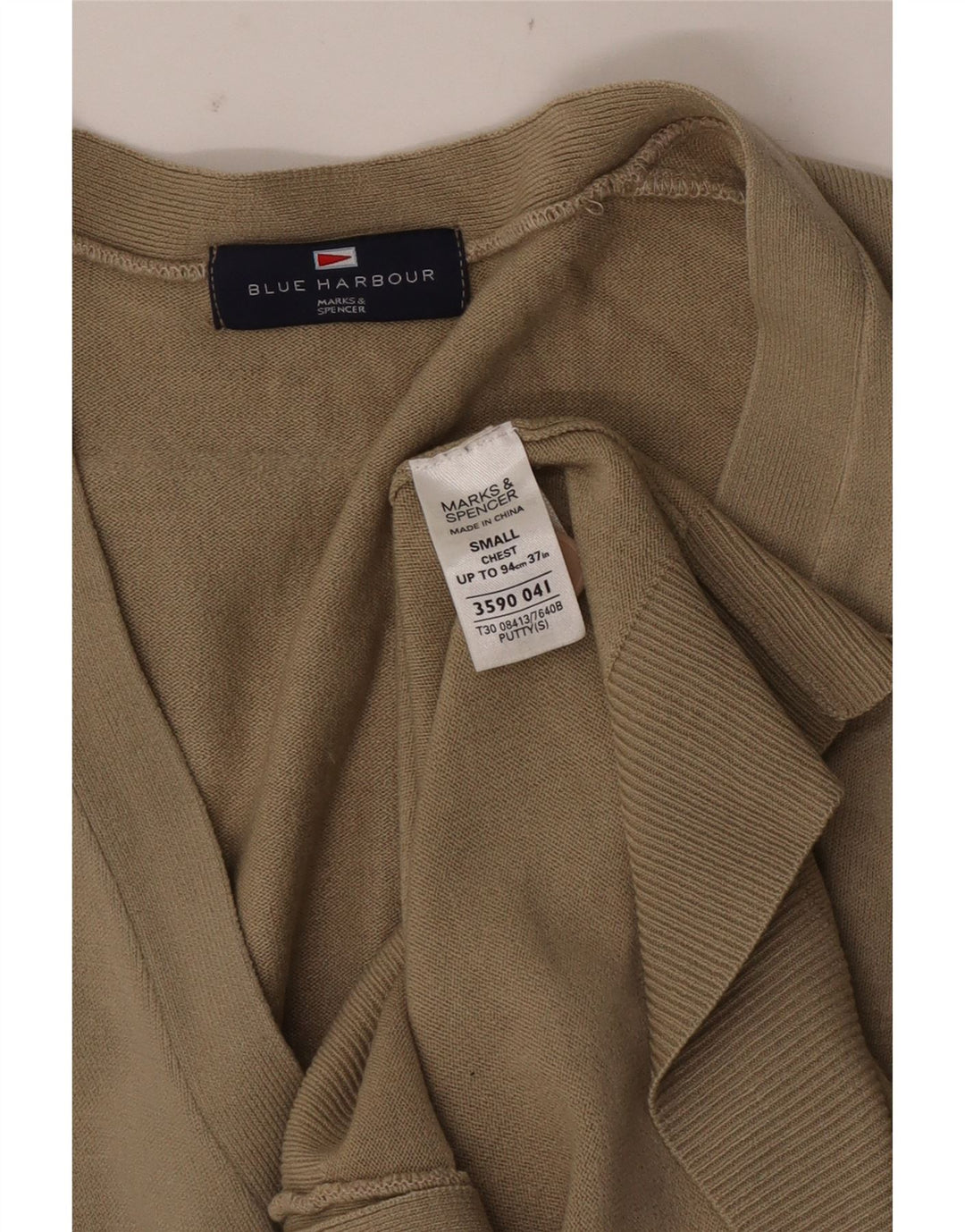 Marks & Spencer Męski sweter rozpinany w kolorze niebieskim Harbor, mały, beżowy, akrylowy