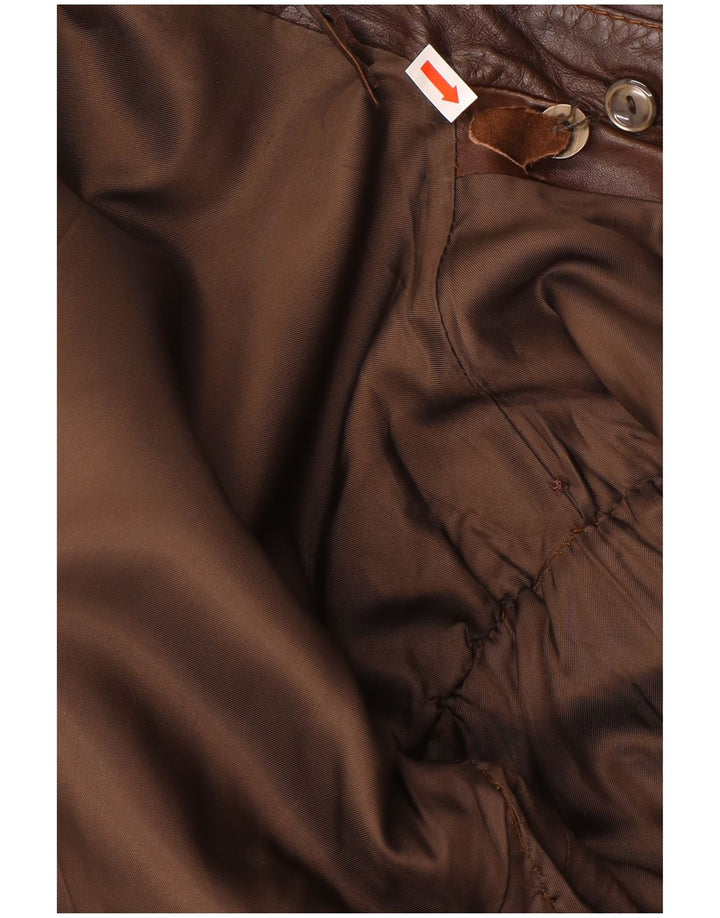 Vintage męski płaszcz skórzany z podwójnymi piersiami UK 38 średni brąz