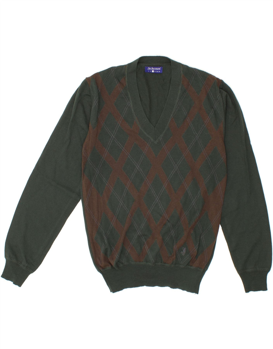 JECKERSON Mens V-Neck Jumper Sweater Large Green Argyle/Diamond Vintage Jeckerson and Second-Hand Jeckerson from Messina Hembry 