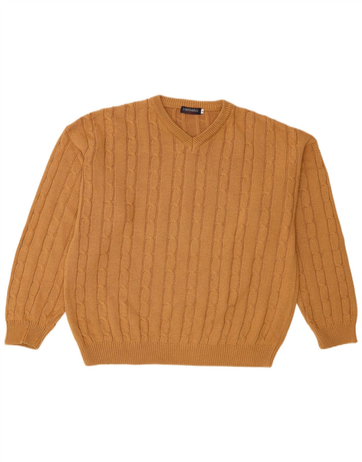 Męski sweter Herman z dekoltem w kształcie litery V, XL, brązowy, bawełniany