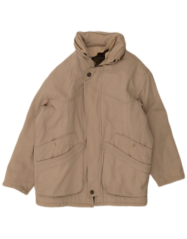 Vintage męska kurtka parka z kapturem UK 40 duża beżowa bawełna