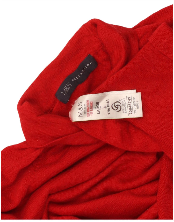 Marks & Spencer Damski sweter z golfem UK 16, duża, czerwona wełna merynosowa