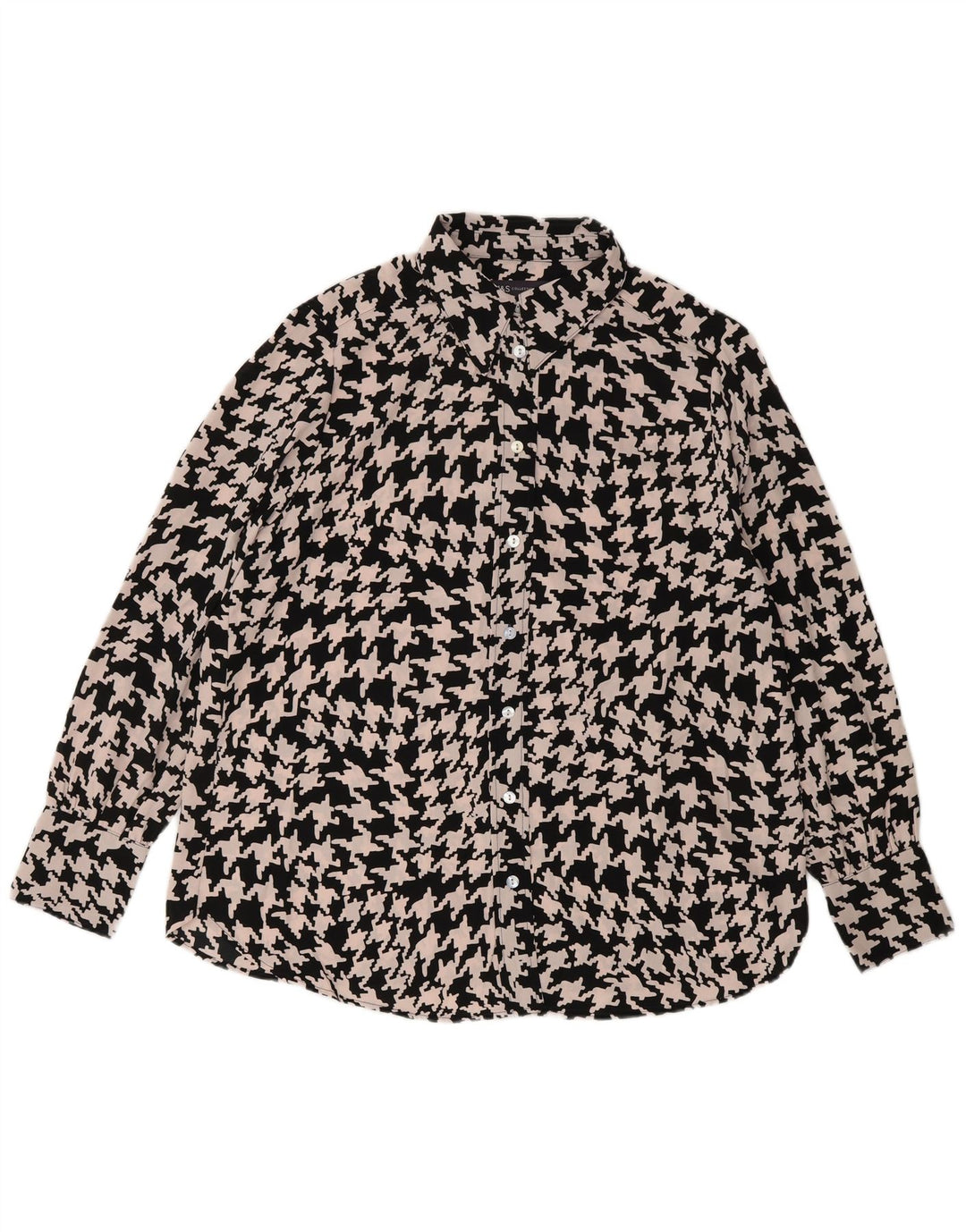 MARKS & SPENCER Womens Shirt Blouse UK 14 Large Black Houndstooth