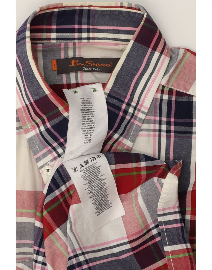 BEN SHERMAN Męska koszula z krótkim rękawem, duża, wielobarwna, bawełniana krata