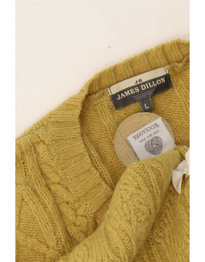 Męski sweter James Dillon z dekoltem w kształcie litery V, duży, żółty, nowy wełniany