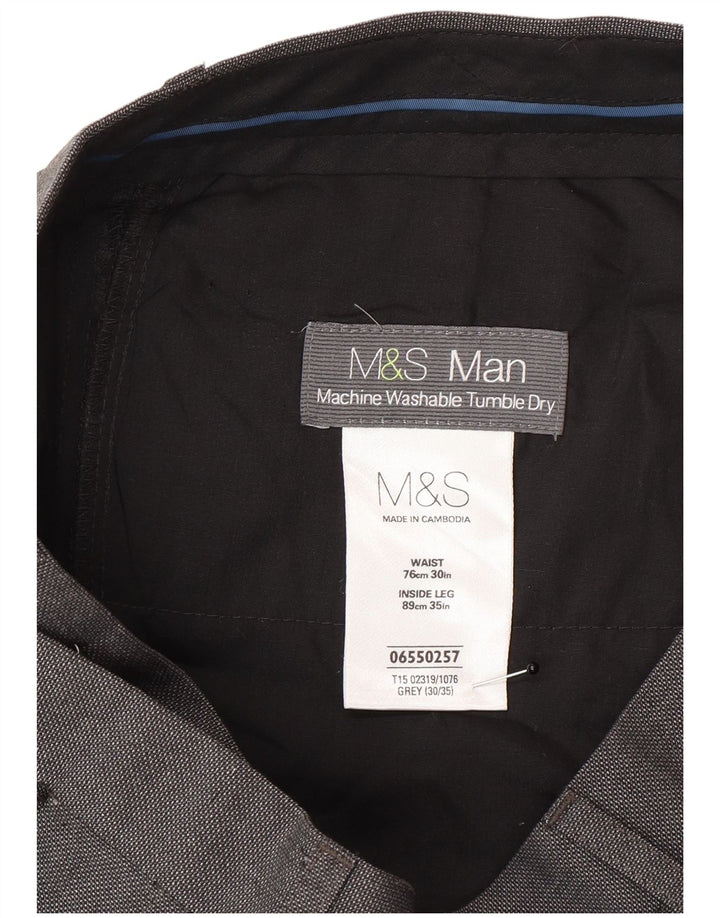 Męskie proste spodnie garniturowe Marks & Spencer W30 L35 Szary poliester