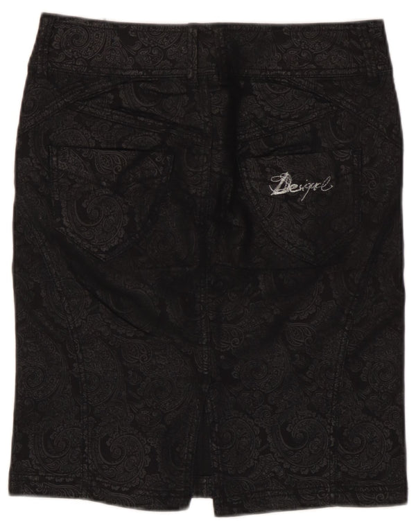 Desigual Womens Pencil Skirt EU 38 Medium W28  Black Paisley