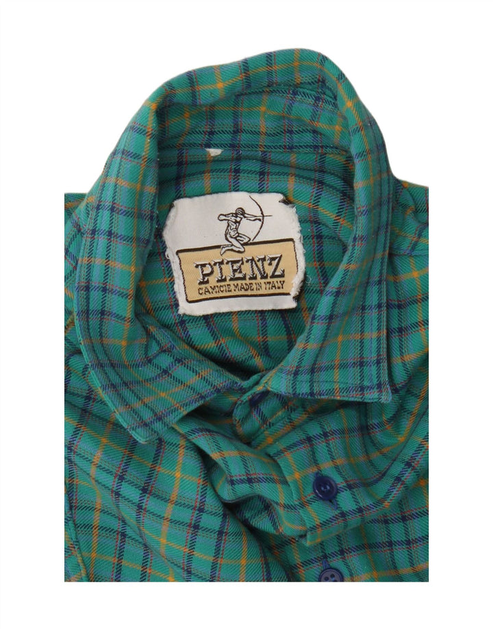 Vintage męska koszula flanelowa w średnią turkusową kratkę