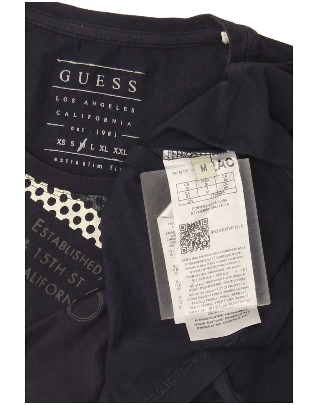 Męska koszulka Guess Extra Slim Graphic Top, średnia, granatowa, bawełniana