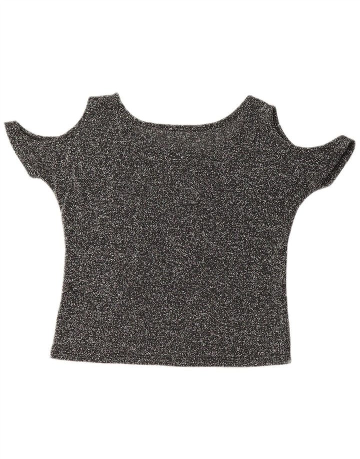 Damski top z odkrytymi ramionami w stylu VINTAGE UK 12, średni szary, nakrapiany motyl