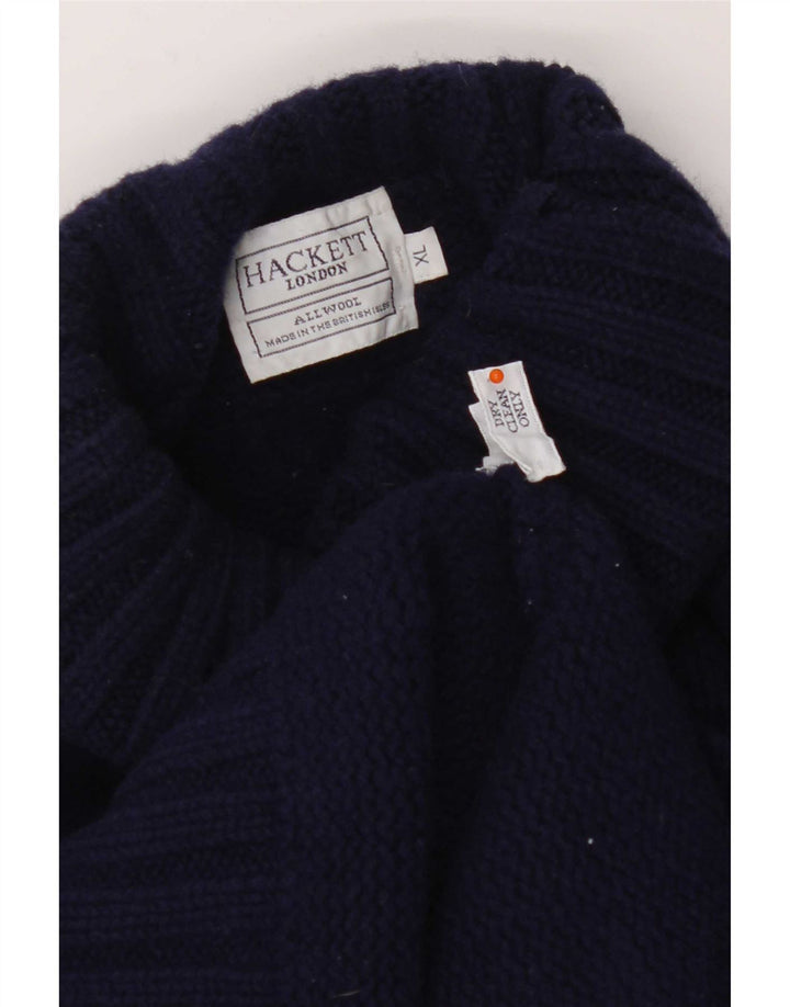 Sweter damski Hackett z wywijanym dekoltem UK 18 XL, granatowy, wełniany z blokami kolorów