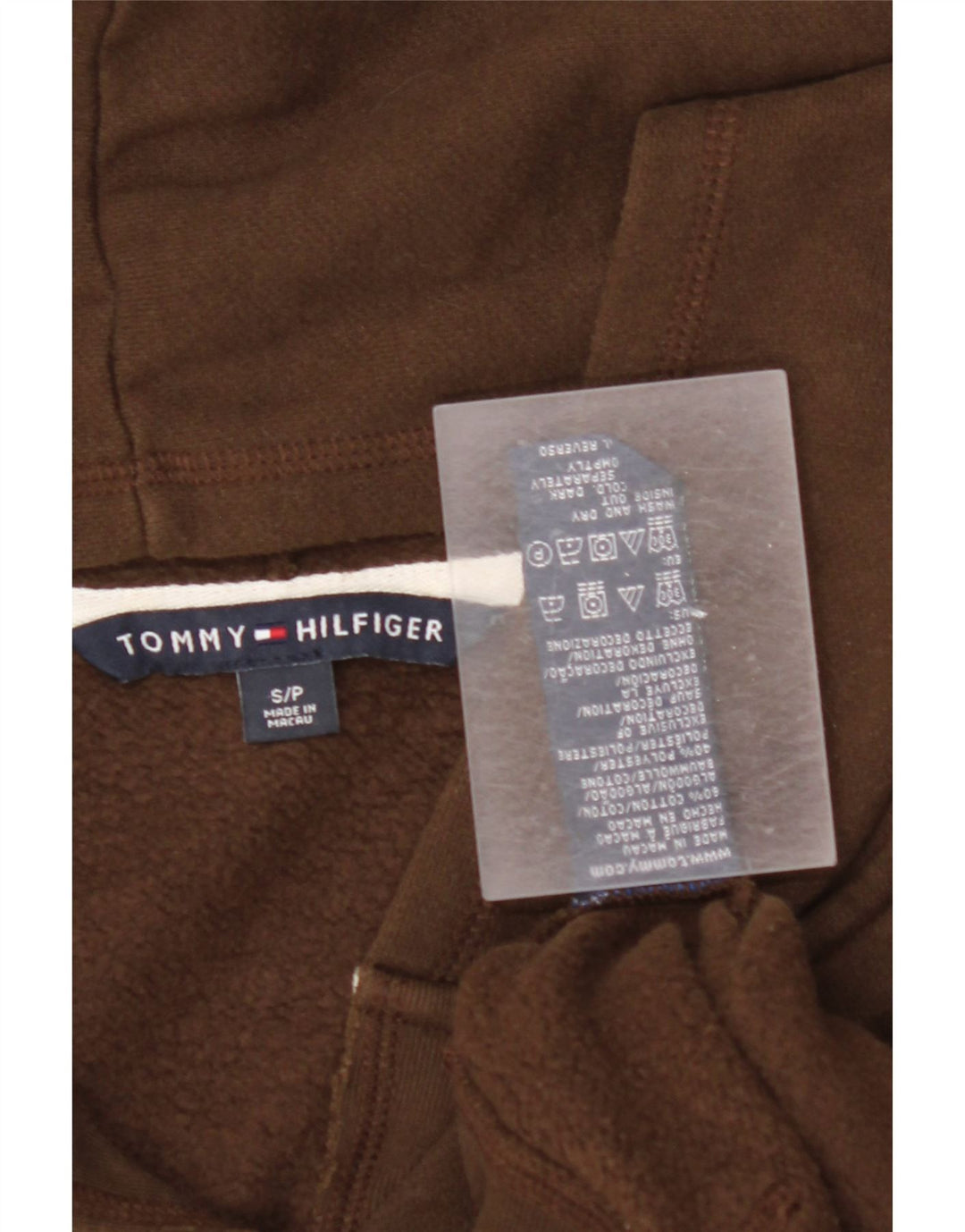 Damski sweter oversize z kapturem i grafiką TOMMY HILFIGER UK 10 Small Brown